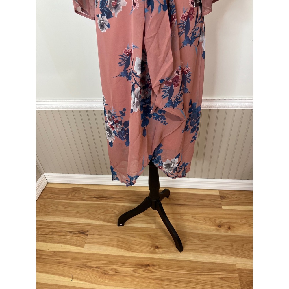 Lulus Dusty Rose Floral Faux Wrap Midi Dress Tie Front Keyhole Small NEW - Picture 10 of 12
